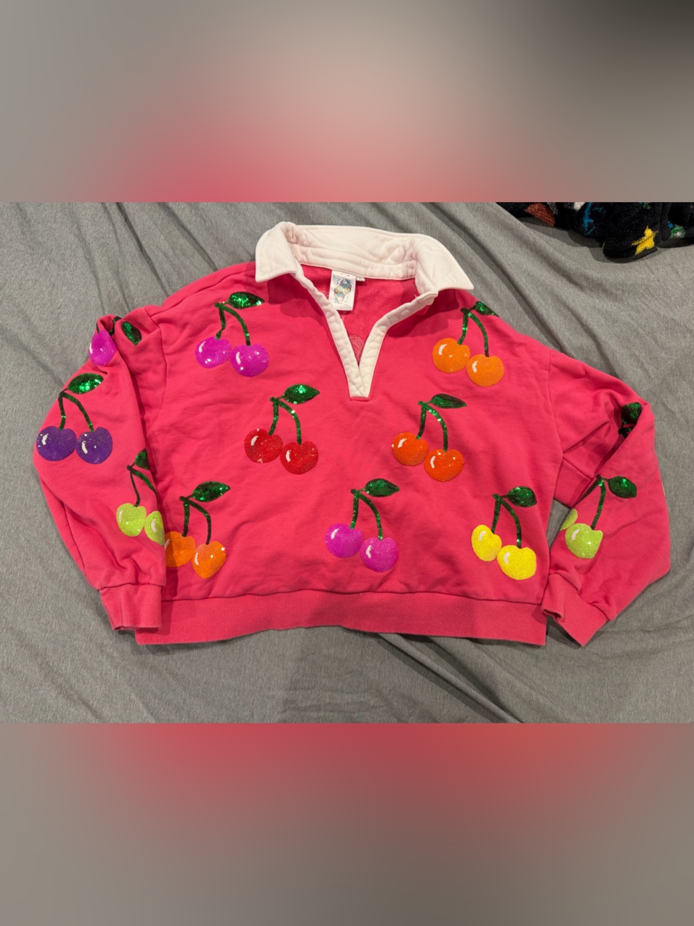Queen of Sparkles Cherry collared sweatshirt